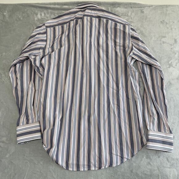 Thomas Dean Shirt Mens Large L Striped Button Up Flip Cuff Shirtmakers Cloth - Picture 6 of 9